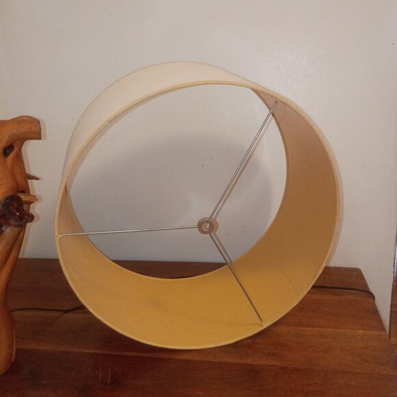 MID CENTURY Handmade Cypress Knee Table Lamp w Drum Lampshade 1950s *WORKS* - Picture 11 of 15